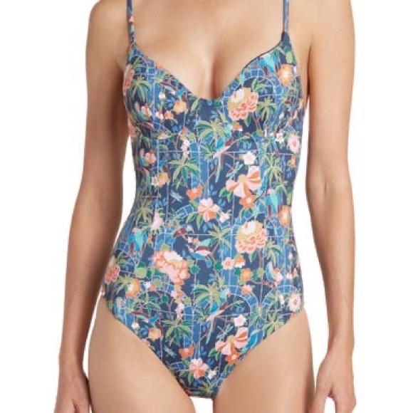 NWT ONIA Chelsea One Piece Bodysuit Swimsuit Navy Multi Jungle Mosaic - Picture 7 of 13